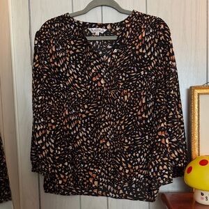 🖤🦁🟣🍦Nanette Black and Orange Abstract Blouse